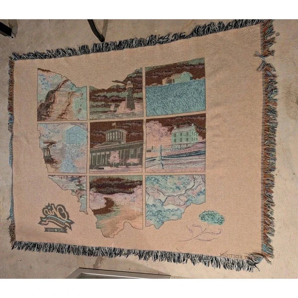 Vintage Ohio Outline Bicentennial Tapestry Throw Blanket